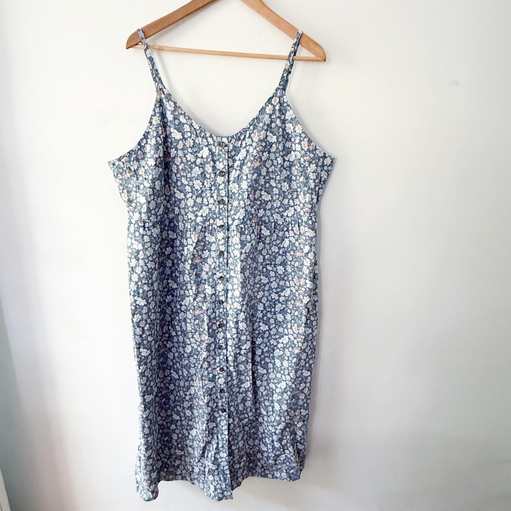 NWT Natural Reflections Midi Dress Women XXL Blue Floral Cotton Button Front